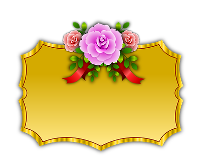 Golden Plaquewith Roses Design PNG Image