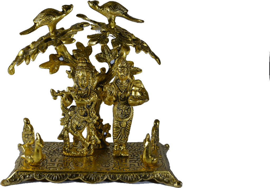 Golden_ Radha_ Krishna_ Statue_ Under_ Tree PNG Image