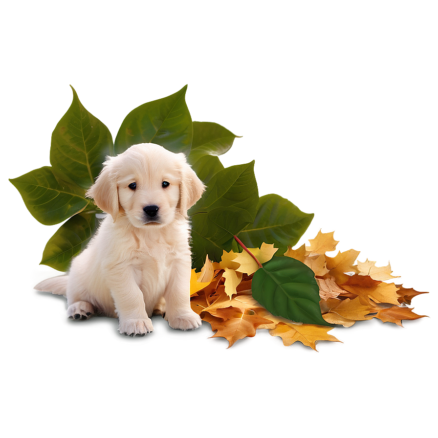 Golden Retriever Puppy And Leaves Png 06252024 PNG Image