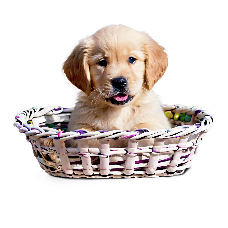 Golden Retriever Puppy In Basket Png Imf3 PNG Image