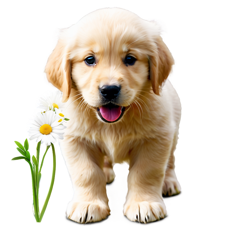 Golden Retriever Puppy With Flowers Png Bpf PNG Image