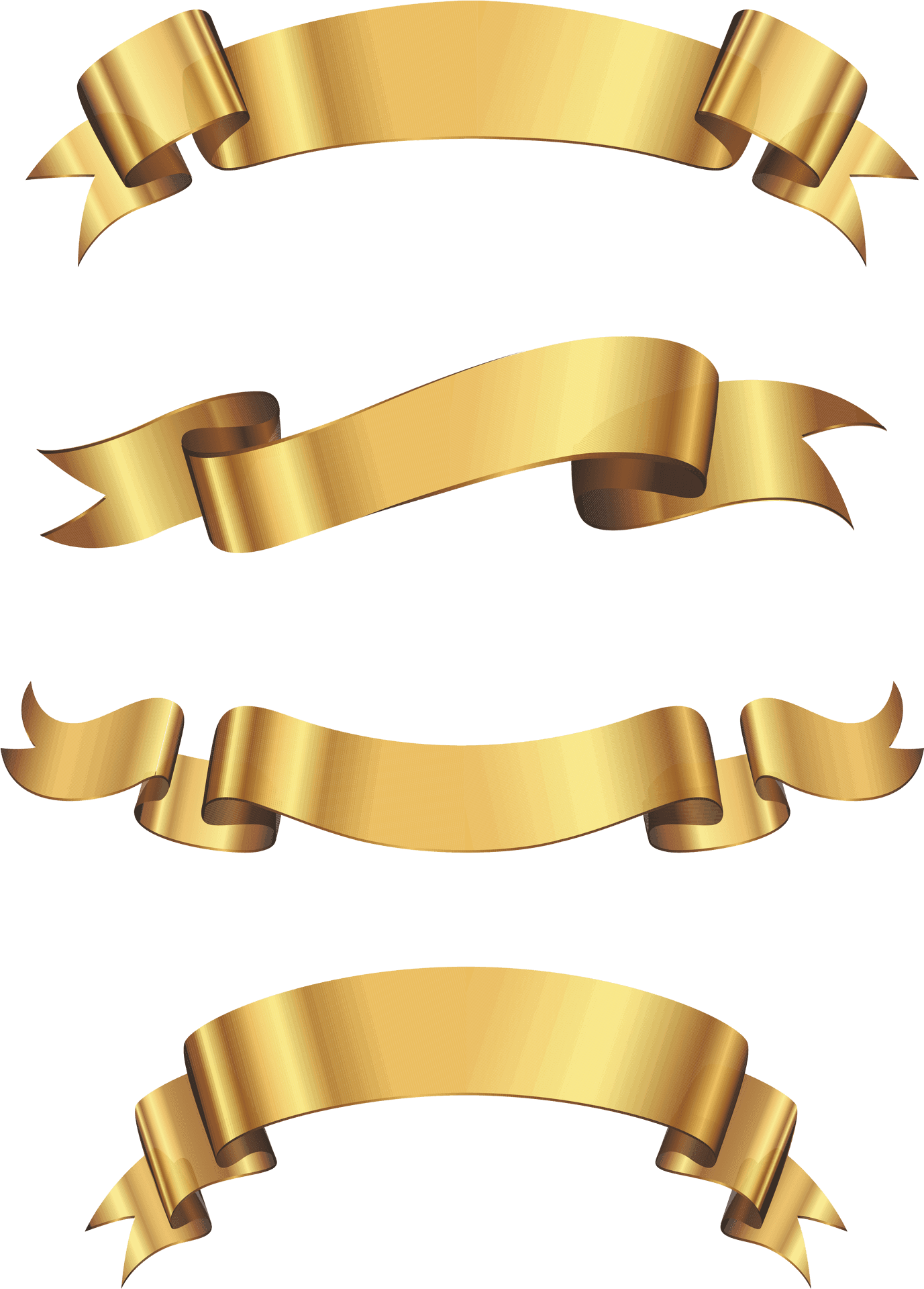 Golden Ribbon Banners Set PNG Image