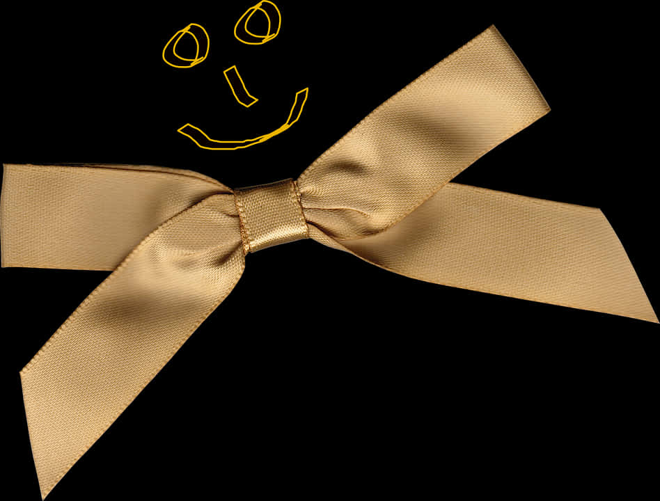 Golden Ribbon Smile Doodleon Black Background PNG Image