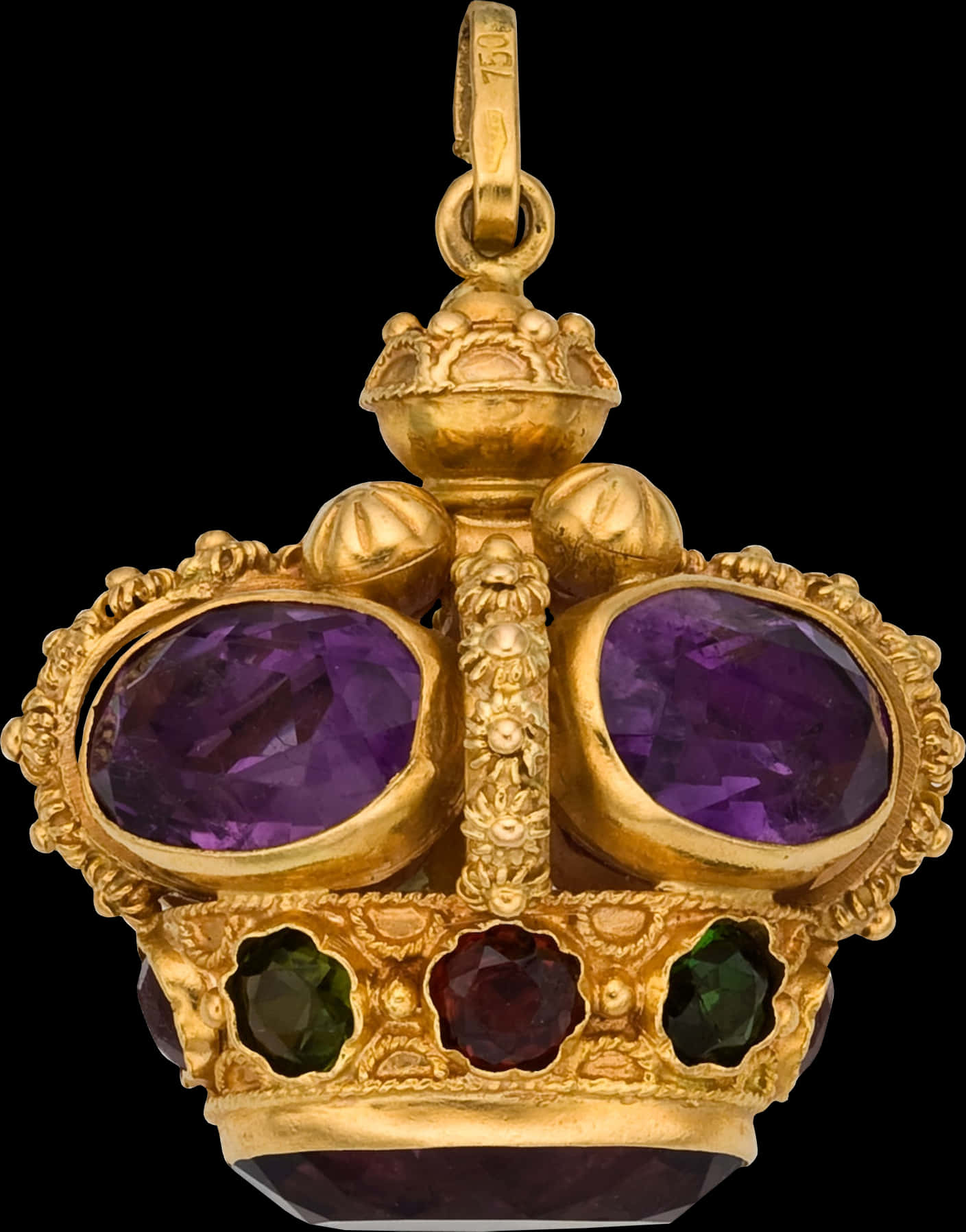 Golden Royal Crown Pendantwith Gemstones.jpg PNG Image