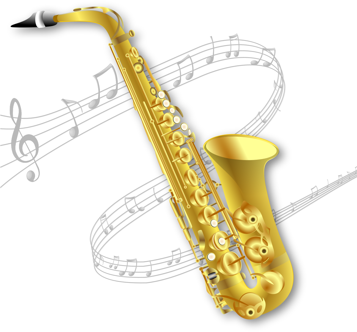 Golden_ Saxophone_with_ Musical_ Notes PNG Image