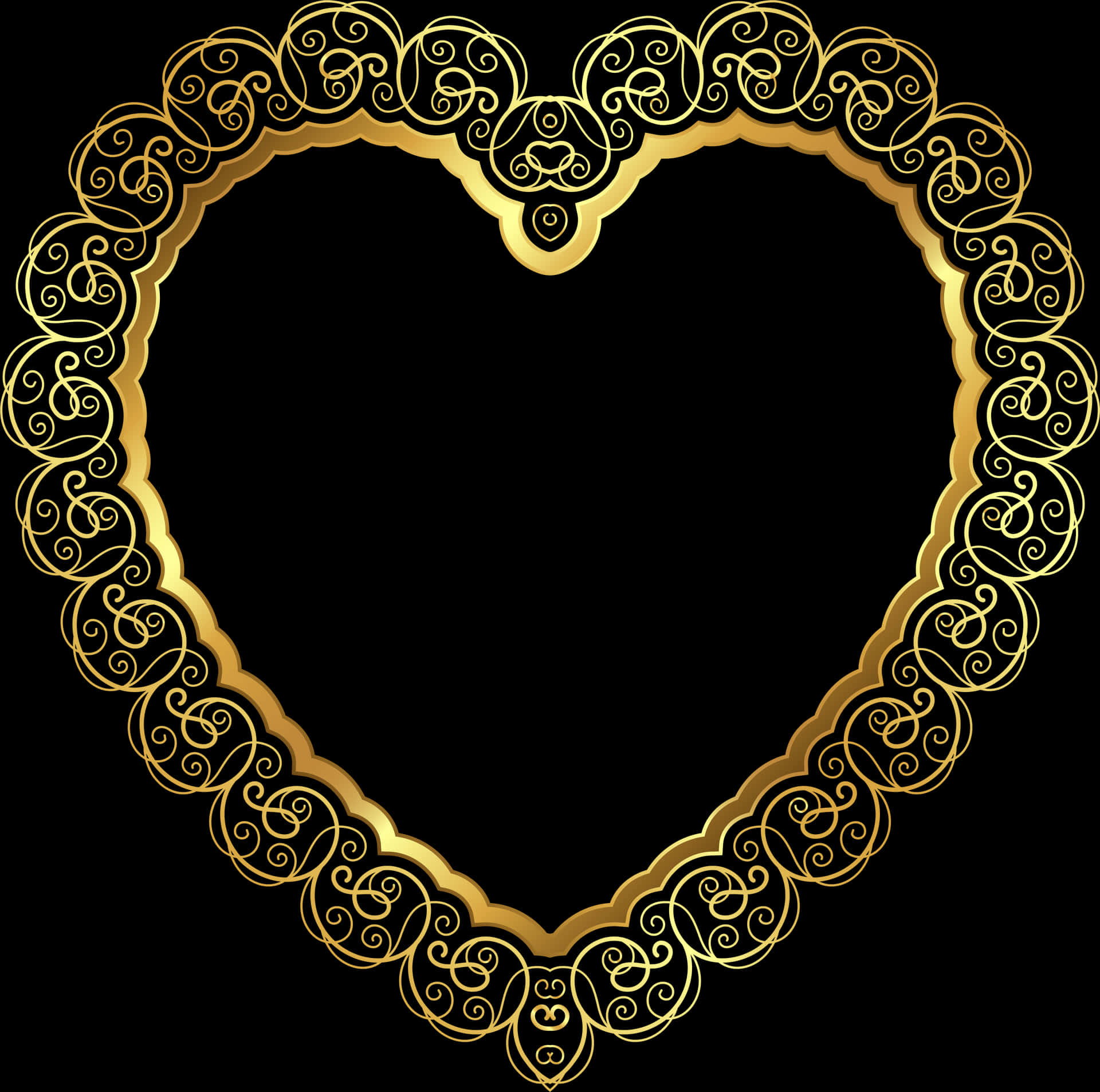 Golden Scrollwork Heart Outline PNG Image