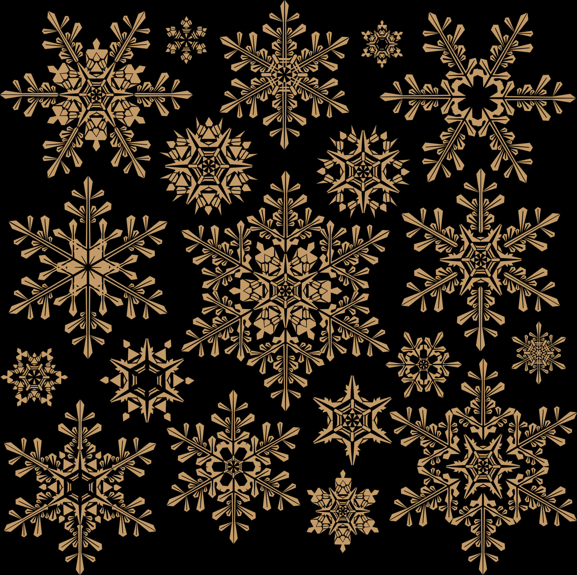 Golden_ Snowflake_ Collection_ Black_ Background PNG Image