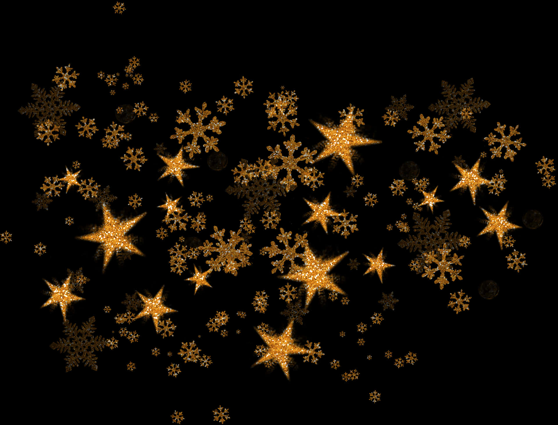 Golden Snowflakeson Black Background PNG Image