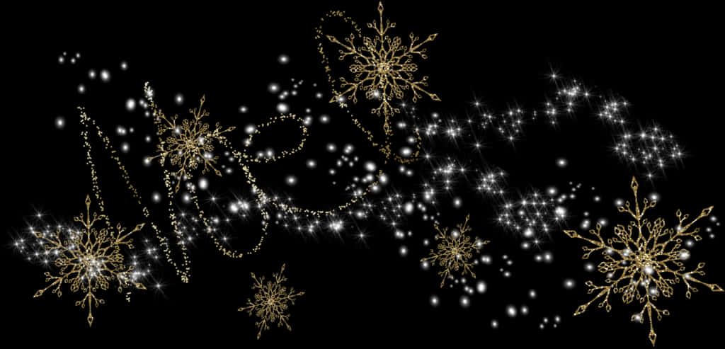 Golden Snowflakeson Black Background PNG Image