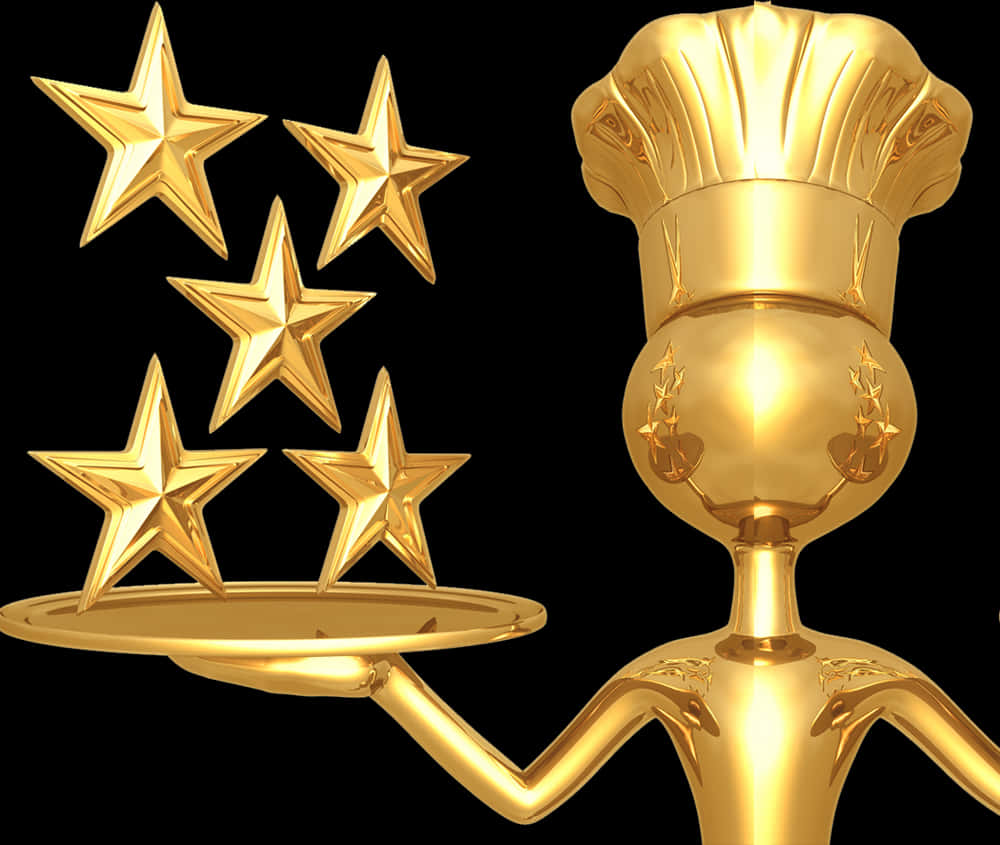 Golden Star Chef Serving Stars PNG Image