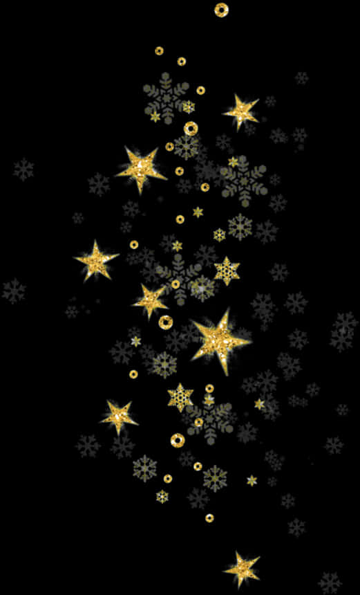 Golden Starsand Snowflakes Pattern PNG Image