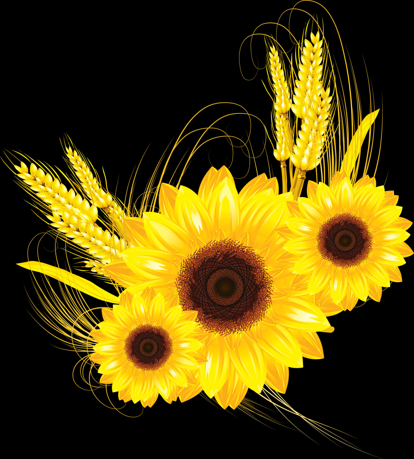 Golden Sunflowersand Wheaton Black PNG Image