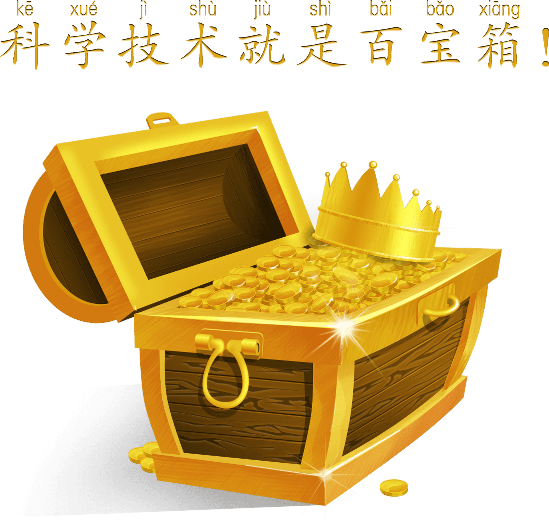 Golden Treasure Chestwith Crownand Coins PNG Image