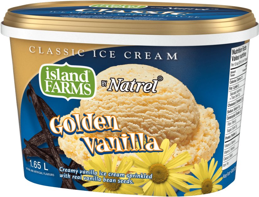 Golden Vanilla Ice Cream Container PNG Image