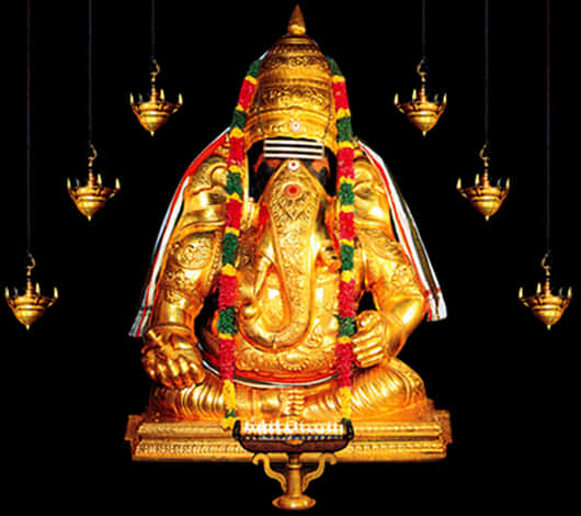 Golden Vinayagar Statue PNG Image