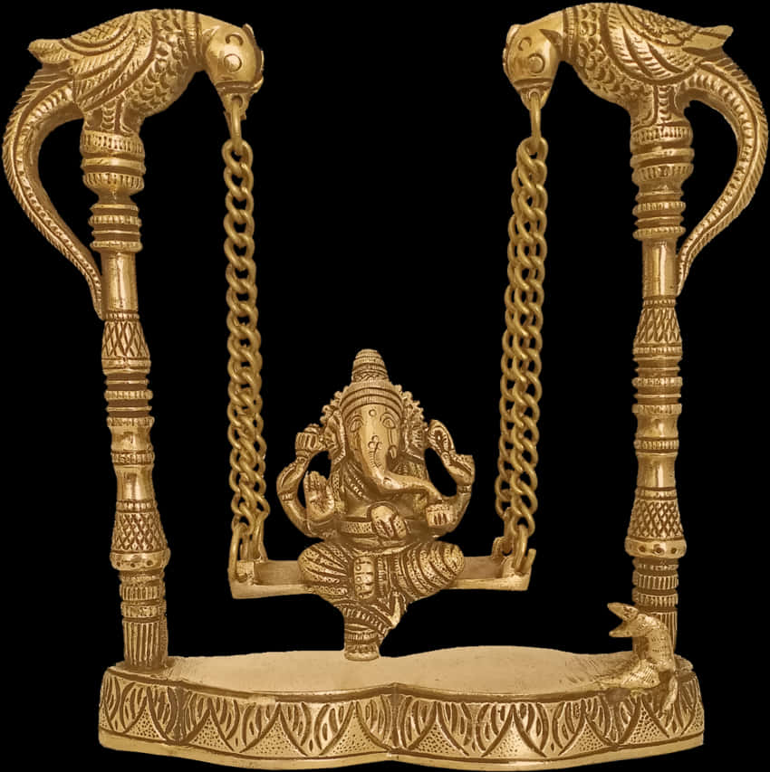 Golden Vinayagar Swing Statue PNG Image