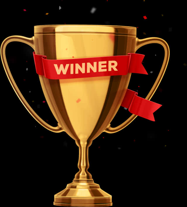 Golden Winner Trophywith Red Ribbon PNG Image