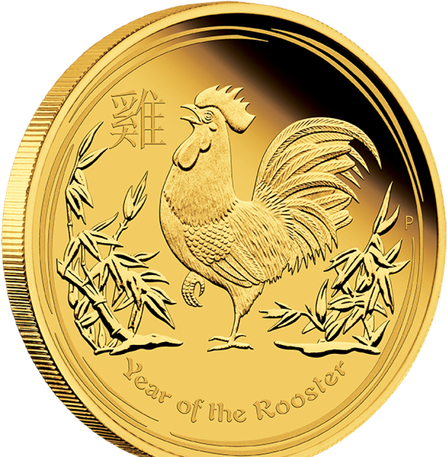 Golden Yearofthe Rooster Coin PNG Image