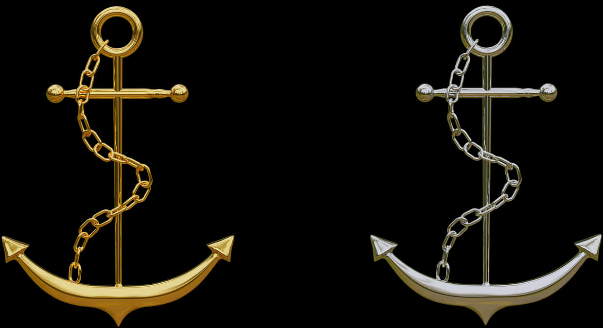 Goldenand Silver Anchorson Black PNG Image