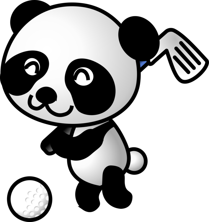 Golfing Panda Cartoon PNG Image