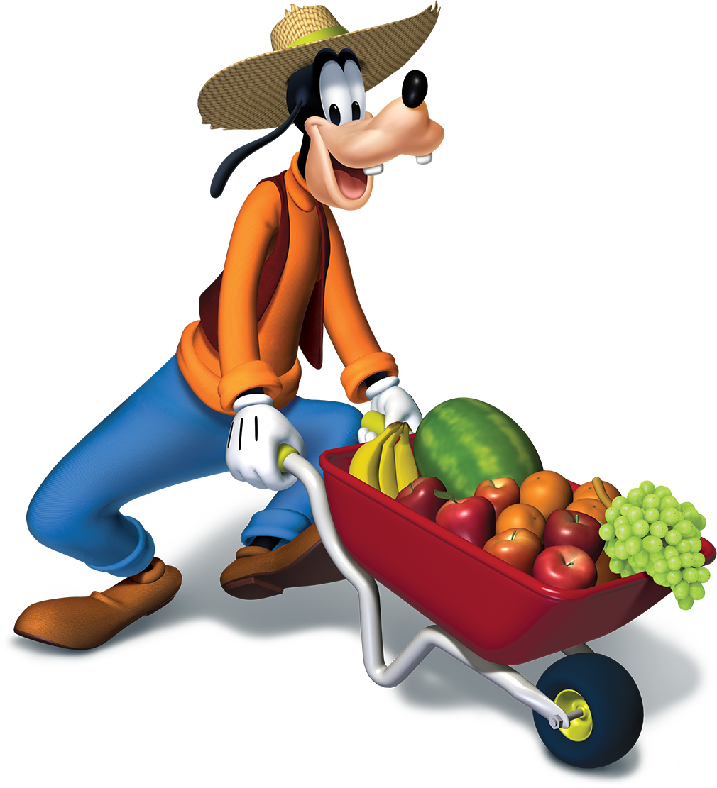 Goofy Harvesting Fruits Wheelbarrow PNG Image