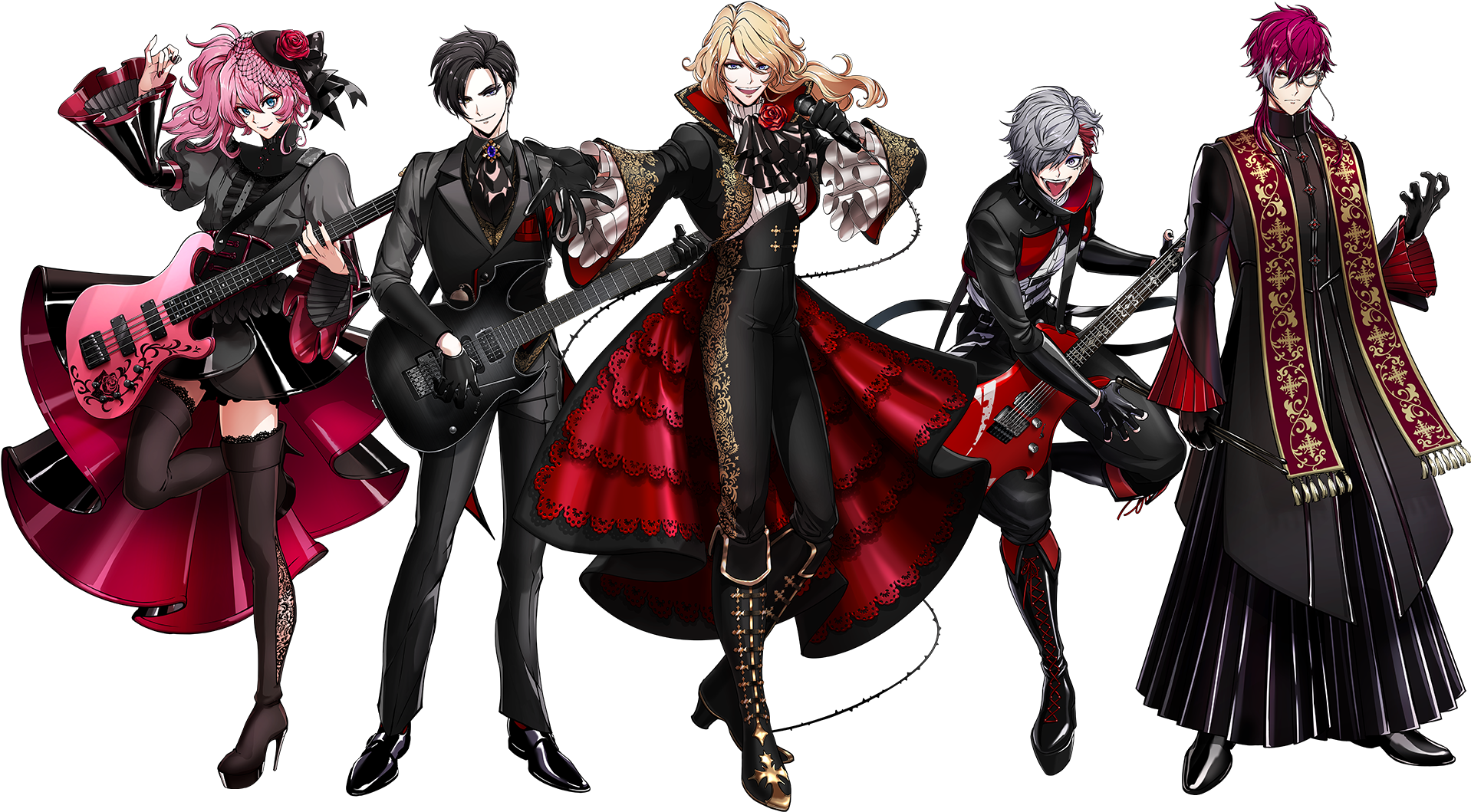 Gothic Anime Band Illustration PNG Image