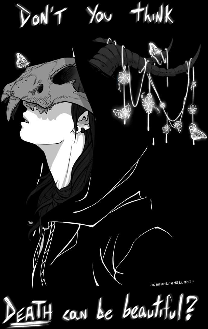 Gothic_ Anime_ Boy_with_ Skull_and_ Butterflies PNG Image