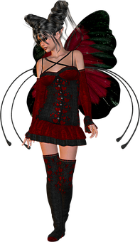 Gothic Fairyin Redand Black PNG Image