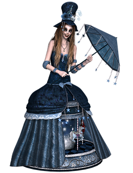 Gothic Fantasy Girlwith Umbrella PNG Image