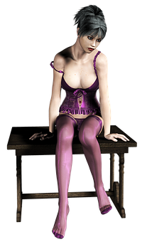 Gothic Style Animated Girl Sitting PNG Image