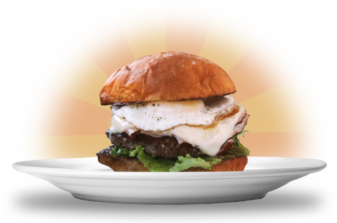 Gourmet Burger Sunrise Background PNG Image