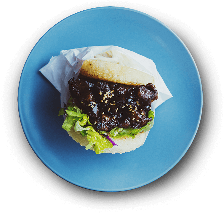 Gourmet Burgeron Blue Plate PNG Image