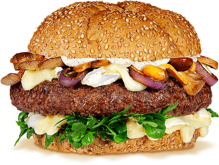 Gourmet Cheeseburgerwith Mushroomsand Onions PNG Image