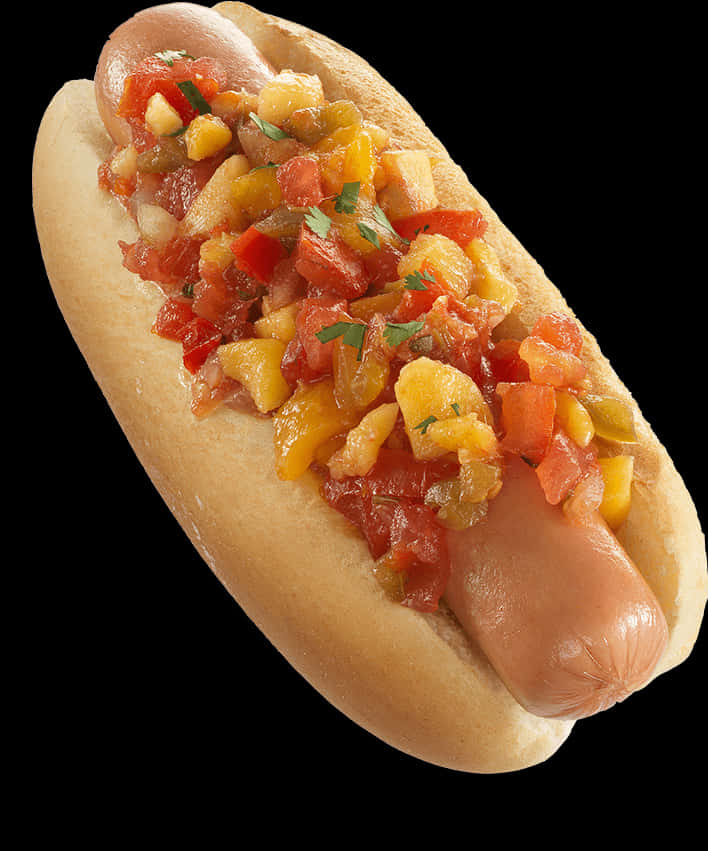 Gourmet Hot Dogwith Salsa Topping PNG Image