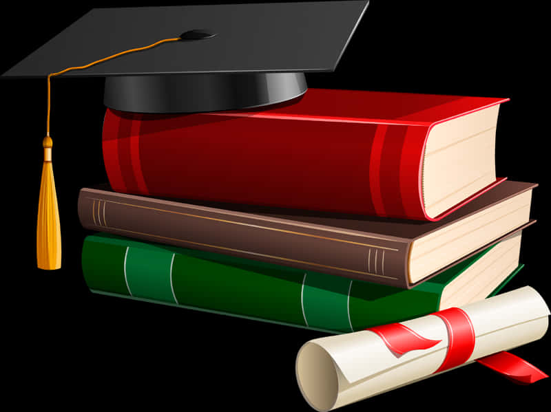 Graduation Capand Diplomawith Books PNG Image