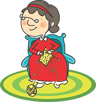 Grandma Knitting Cartoon PNG Image