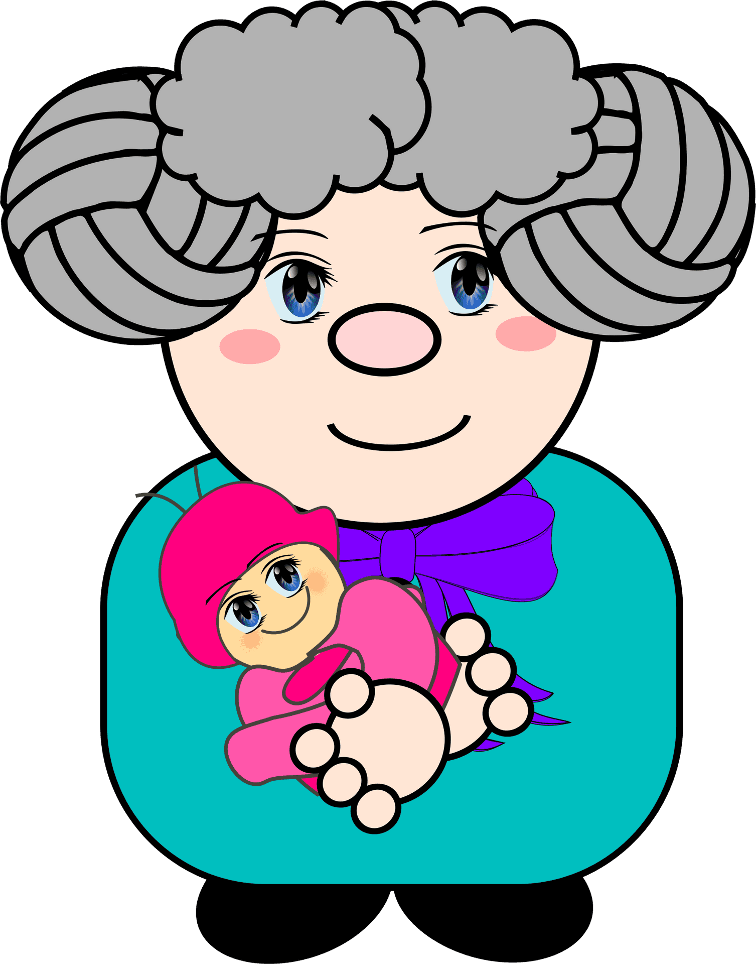 Grandma With Doll Cartoon PNG Image