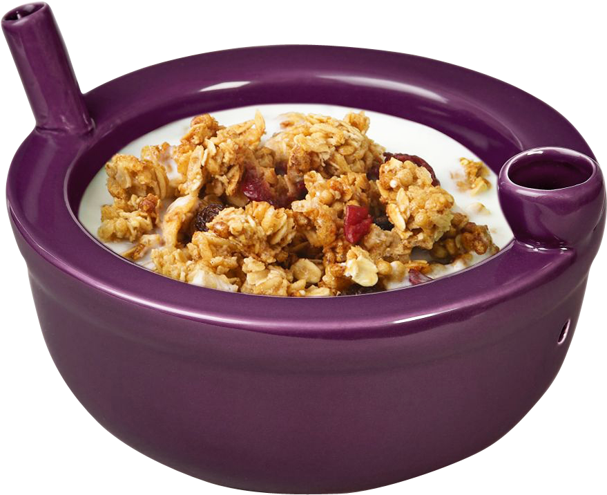 Granola Cerealin Purple Bowl With Milk Spout PNG Image