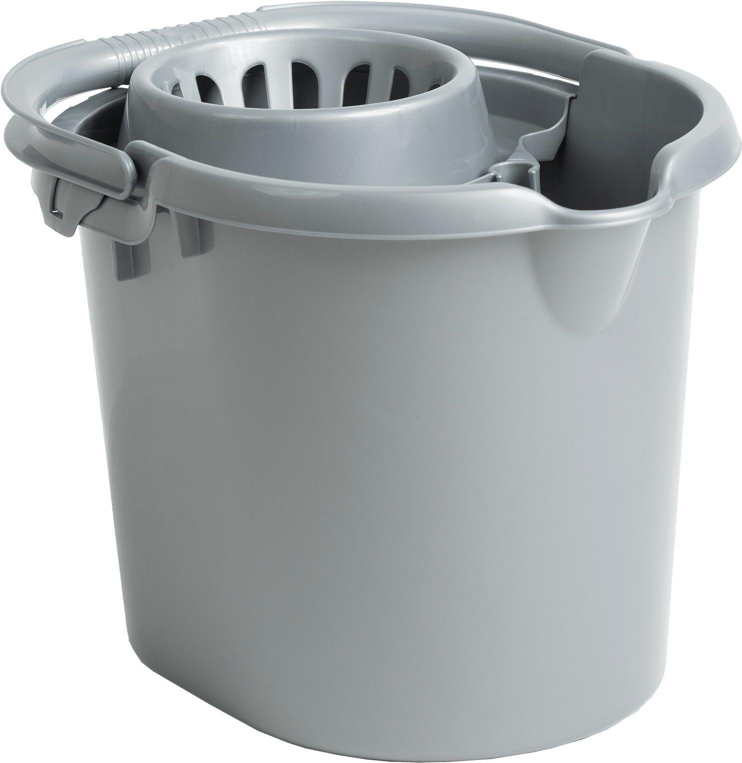 Gray Plastic Mop Bucket With Wringer PNG Image