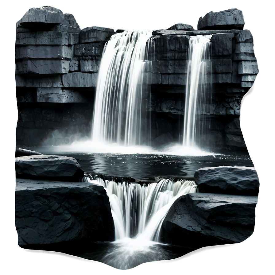 Grayscale Waterfall Scene Png 73 PNG Image