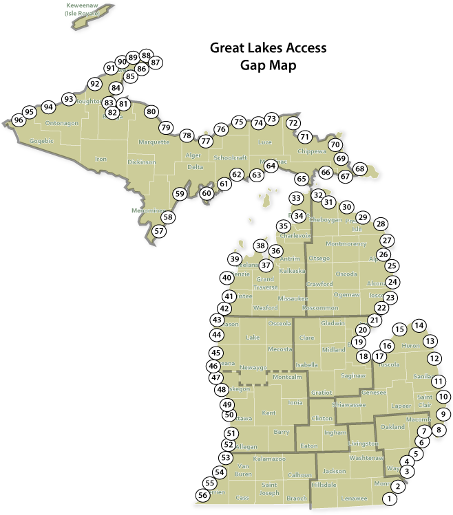 Great Lakes Access Gap Map PNG Image