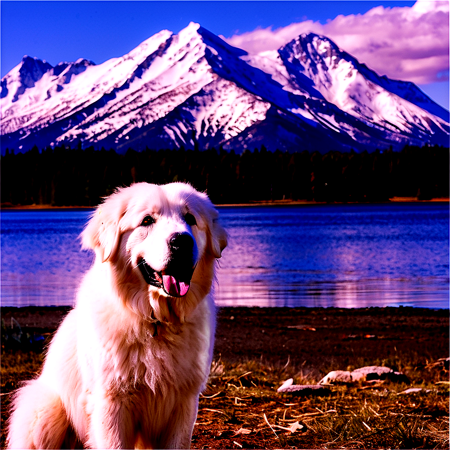 Great Pyrenees With Mountain Background Png 94 PNG Image