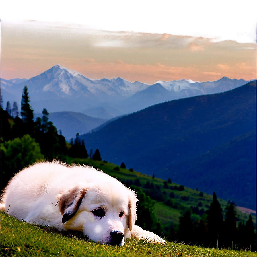 Great Pyrenees With Mountain Background Png Fkx25 PNG Image