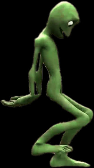 Green Alien Crouching PNG Image