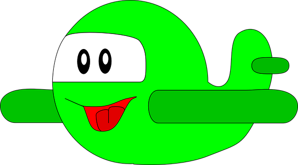 Green Cartoon Airplane Smiling PNG Image