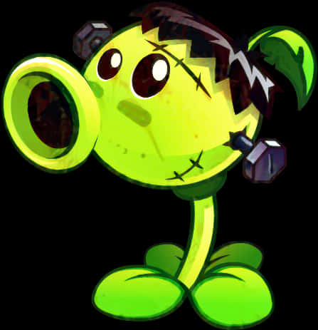 Green Cartoon Characterwith Earphones PNG Image