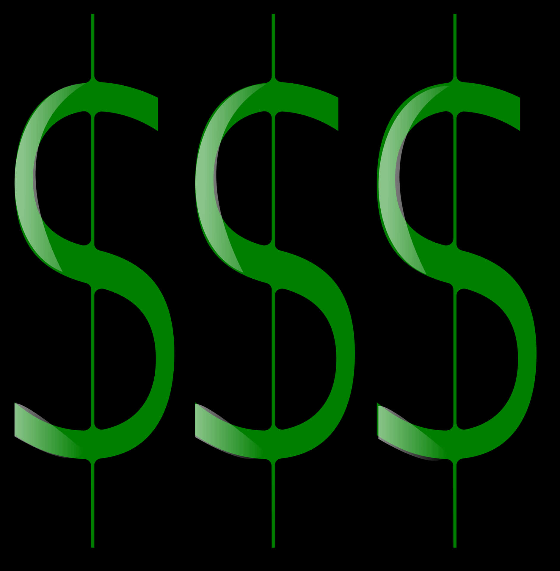 Green Dollar Signs Triple Array PNG Image