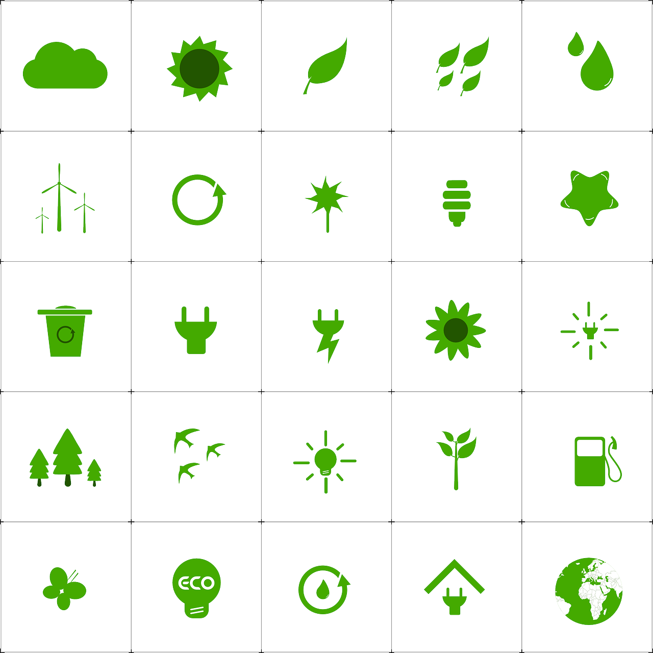 Green Eco Friendly Icons Set PNG Image