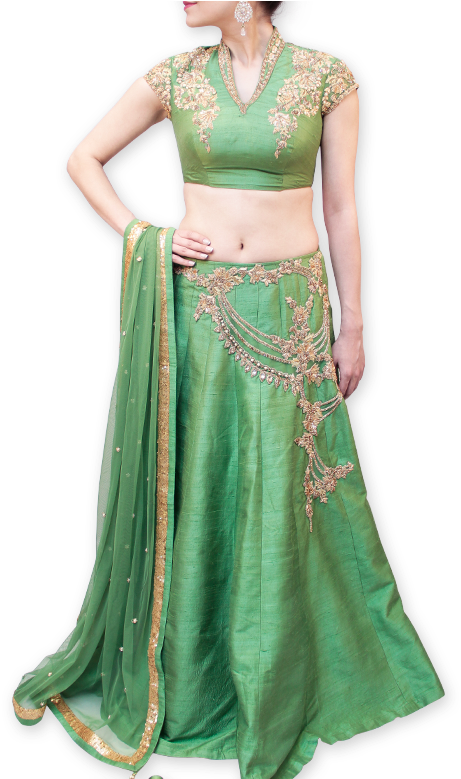 Green Embroidered Lehenga Choli PNG Image