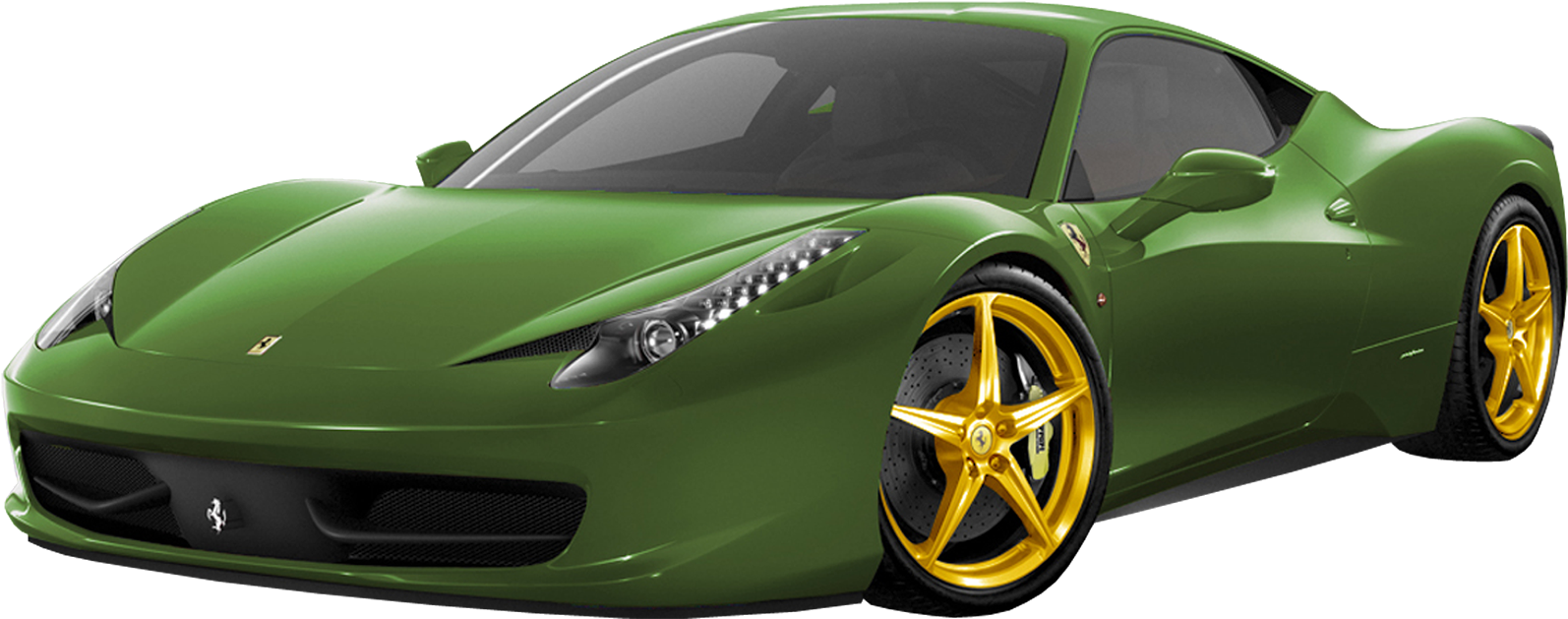 Green Ferrari Yellow Wheels PNG Image